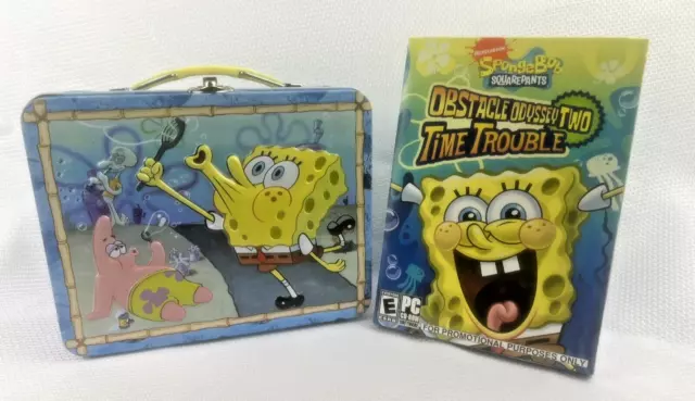 SpongeBob Squarepants 2008 Metal LunchBox Tin Box & Time Trouble 2 PC Game Lot