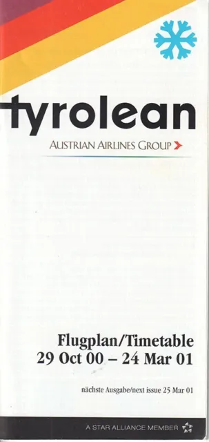 Tyrolean Airways timetable 2000/10/29