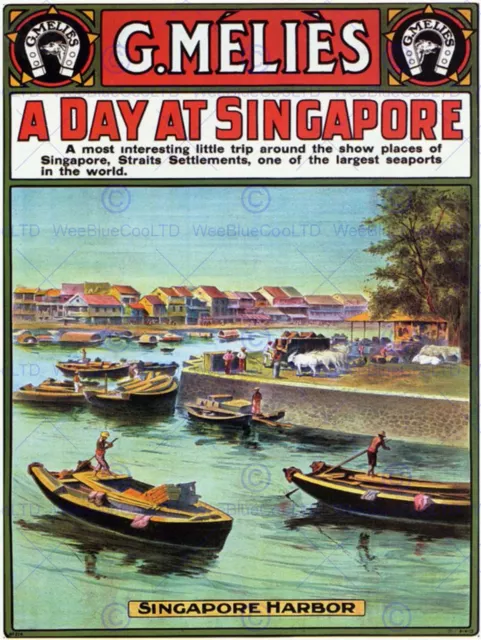 Travel Tourism Melies Singapore Harbour Boat Vintage Advertising Poster 2430Py
