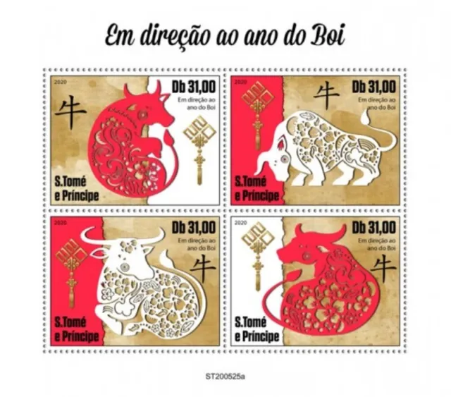 St Thomas - 2020 Chinesisches Neujahr Of The Ox - 4 Briefmarke Blatt - ST200525a