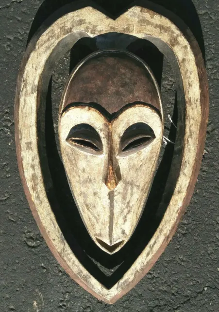 African Tribal Ceremonial Kwele , Gabon hand carving art wood White painted mask