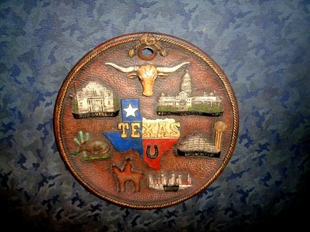 Rare/Hard To Find- Vintage 9" Texas Cast Iron Plate/Wall Hanging-Lariat,Longhorn