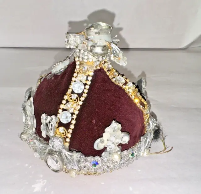 Small Vintage Rhinestone Crystal Metal Jeweled Crown NYC Estate