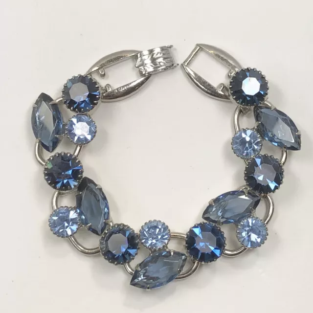 Vintage Juliana D&E Bracelet W/ Light & Dark Blue Glass & Rhinestones