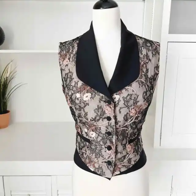 Black Lace Floral Corset Style Lace-up Underwire Bow Top Size