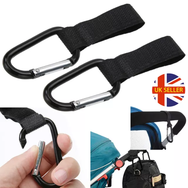 2 X Universal Buggy Mummy Clips Pram Pushchair Shopping Bag Hook Carabiner UK