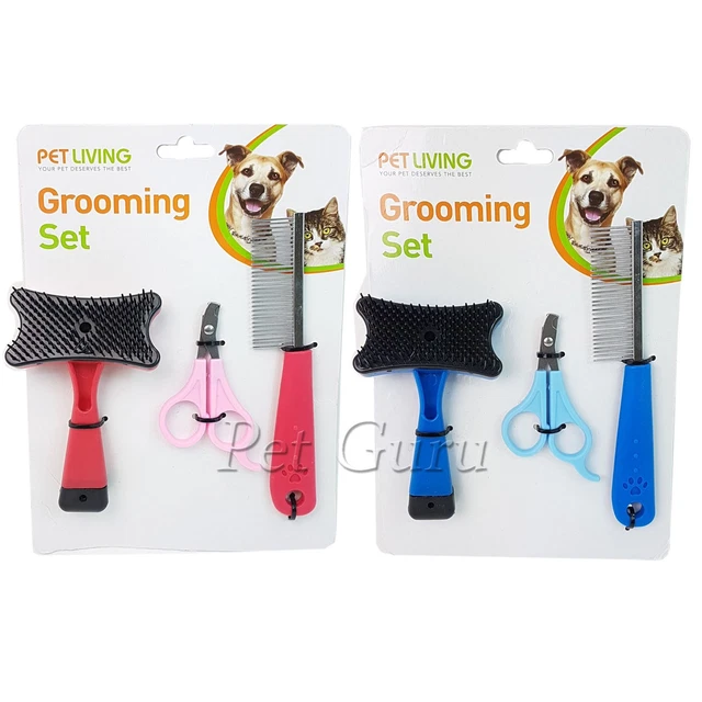 PET GROOMING SET Self Cleaning Brush, Rake Comb and Nail Clipper £6.99 ...