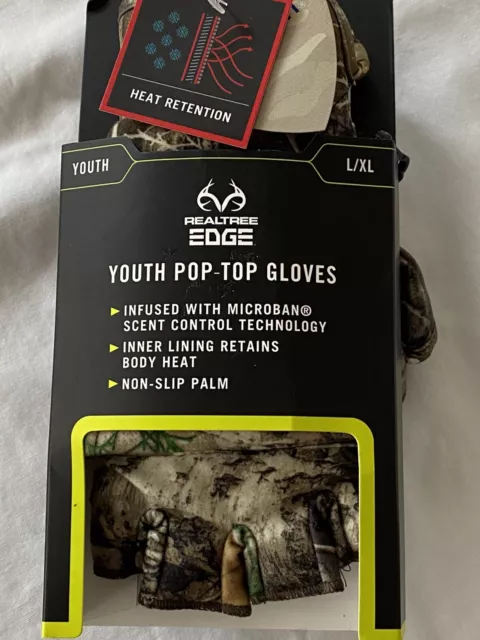 Realtree Edge Youth Pop-Top Gloves L/XL camo hunting new