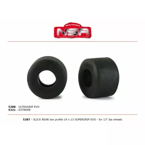 NSR 5287 Pneus Arrière Slick - Taille Basse - 19 x 13 SUPERGRIP EVO pour roues 1