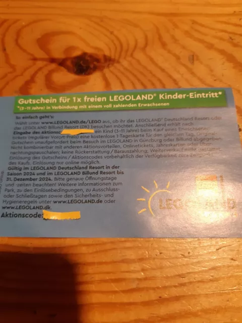 2 Gutscheine ,2mal  freier Kinder Eintritt für Legoland Günzburg Saison 2024