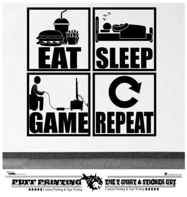 Eat Sleep Game Ripeti Giocatore Decalcomanie Arte Da Parete Adesivi Camera da Letto Vinile