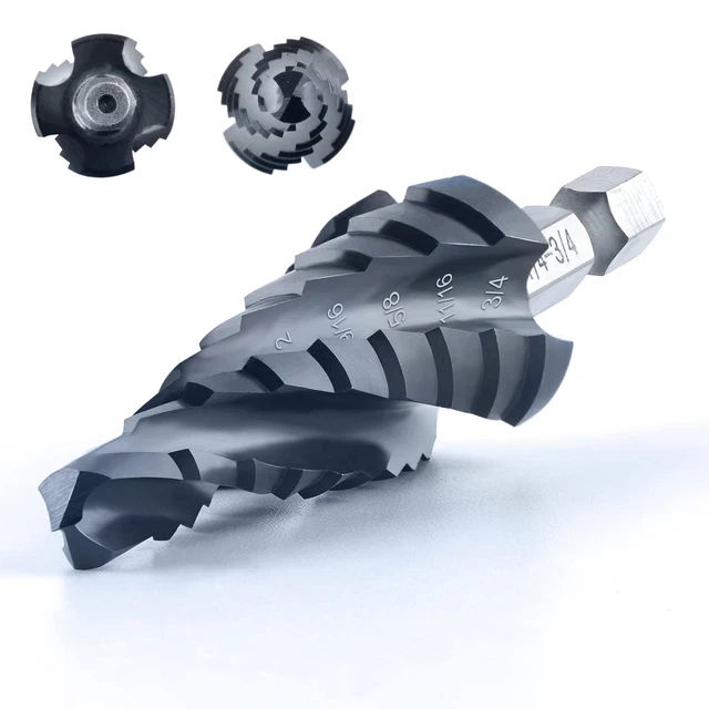 Toolant Four Spiral Flute Cobalt Step Drill Bit(Pro Max), 1/4"-3/4" Impact Ready