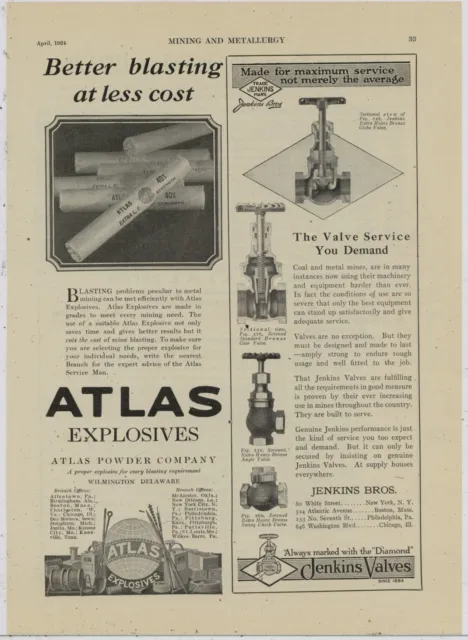 1924 Atlas Powder Co. Ad: Atlas Explosives of Wilmington, Delaware