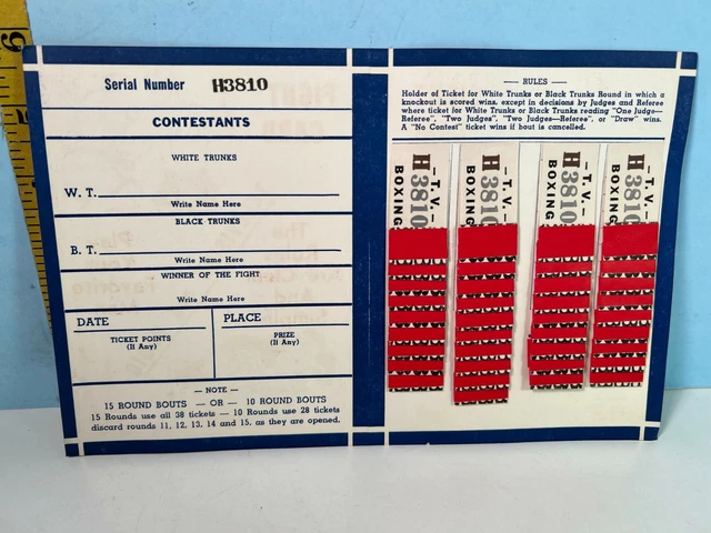 1943 Jar-O DO Fight Card TV-RADIO Boxing Betting System Tickets