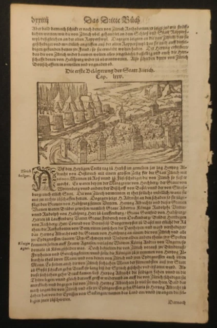 Zurigo Zurich Panorama Sebastian Munster Xilografia 1574