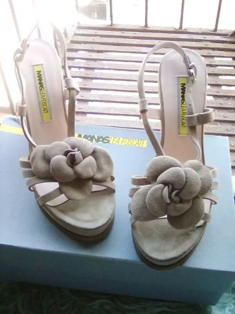 Ladies Beige Manas Lea Foscati Platform Suede Sandals $275 BRAND NEW BOX Size 8