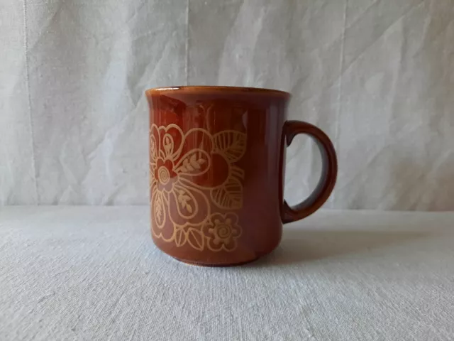 Mid Century Brown floral Retro Flower power Ceramic Tea Coffee Mug mcm cup old