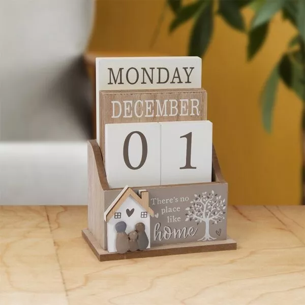 No Place Home Perpetual Wooden Block Calendar Date Home Desk Office