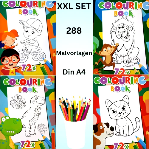 XXL Malbuch SET für Kinder, 288 Ausmalbilder  Din A4 Ausmalen Malen Zeichnen