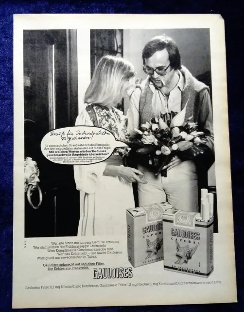 Gauloises Zigaretten, originale Werbung aus 1978    Blumenstrauss