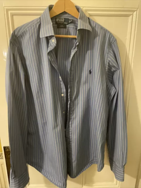 Ralph Lauren Long Sleeve Cotton Dress Shirt for Men, Size XL - Blue and White