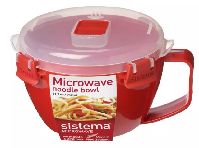 Sistema Microwave Noodle Bowl Pasta Soup Spaghett 940ml Container Pack Lunch Red