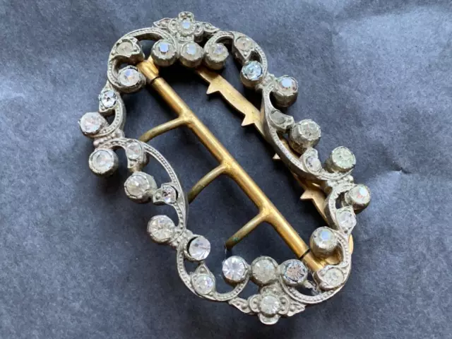 Superb Antique Victorian French Buckle with faceted untested white stones 2 5/8" 2