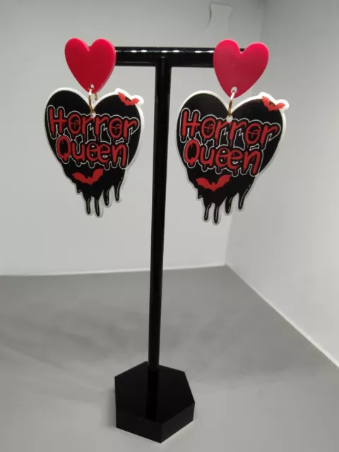 Handmade Heart Bat Horror Queen Earrings Alternative Gothic Gift Halloween