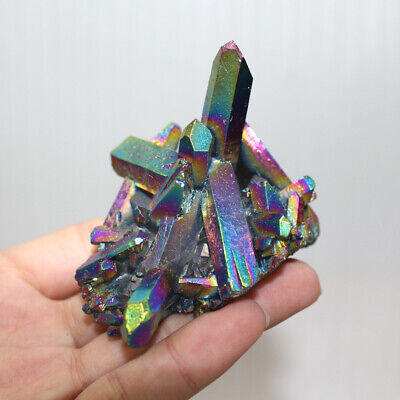 Rainbow Titanium Coated Druzy Crystal Rock Quartz Geode Cluster Healing Specimen