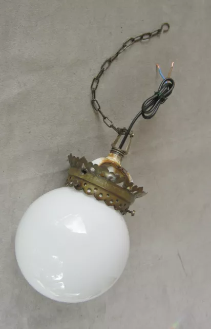 ancien globe verre  opaline suspension lamp lampe