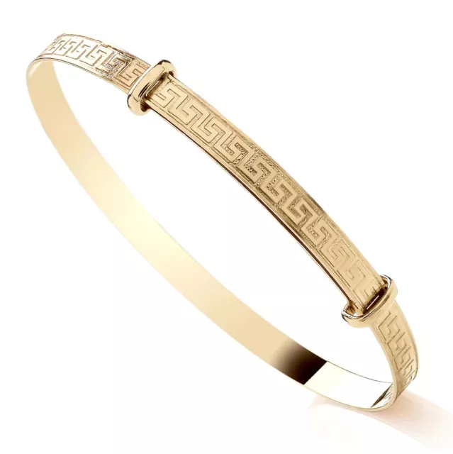 9ct Yellow Gold on Silver Greek Key Ladies Expanding Bangle - Gift Boxed