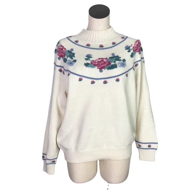 Maglione Eddie Bauer donna L finto collo fata Kei rosa verde blu vintage