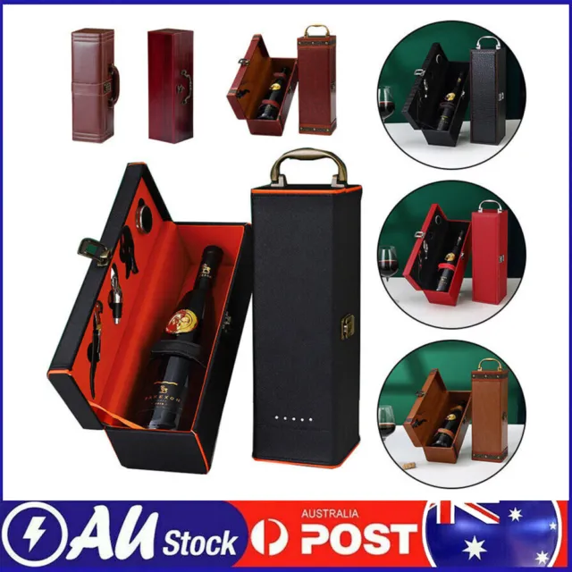 NEW Vintage PU Leather Box Wine Bottle Carrying Holder Storage Case Box for Gift