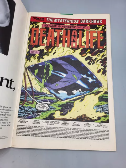 Darkhawk Vol 1 #25 March 1993 Death And Life Illustrated Newsstand Marvel Comic 3