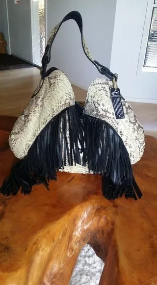 Genuine Python Leather Funky Ladies Handbag, with tassels.