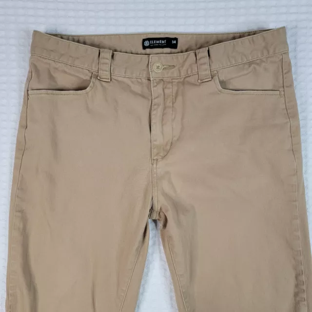 ELEMENT Mens Tan Skateboarding Chino Button Zip Pants Size 34