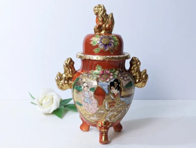 Antique Oriental Hand Painted Urn / Vase / Jar