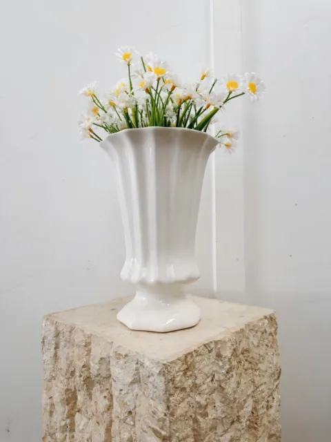Vintage Mid Century Ivory White Art Deco Style Haeger Pedestal Planter Vase