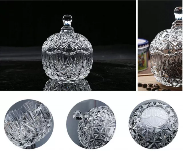 Set of 2 Candy Bowls Glass Serving Dish Bowl Jars with Lid & Tray Crystal Clear 3