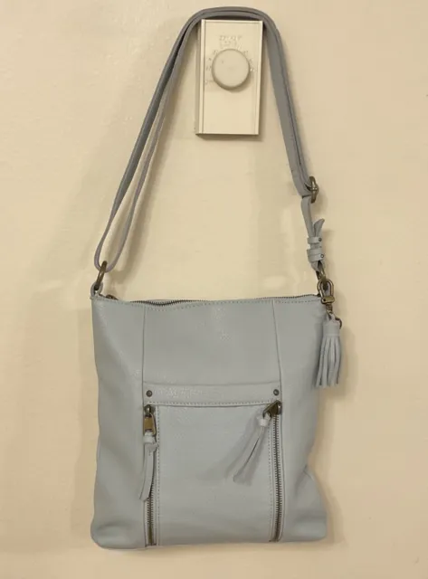 The Sak Collective Ladera Light Blue Leather Crossbody Shoulder Bag 11x11.5x2