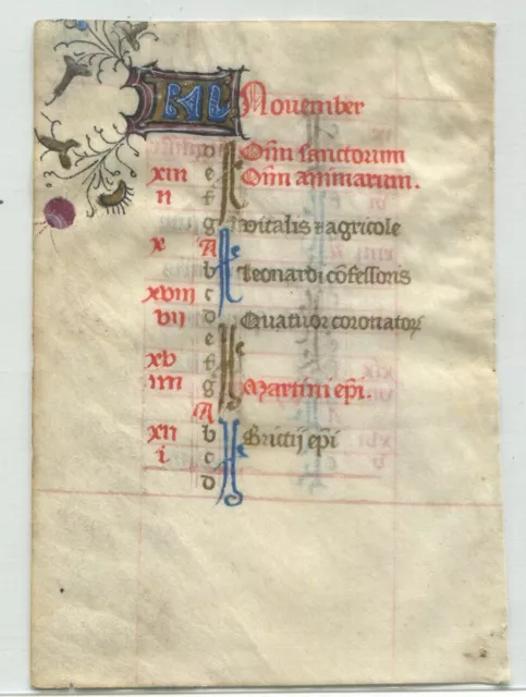 15th Century Medieval Illuminated Manuscript Leaf from a Book of Hours