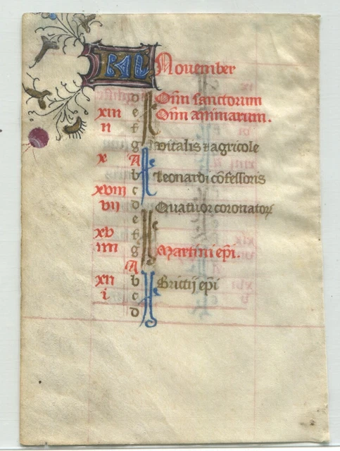 15th Century Medieval Illuminated Manuscript Leaf from a Book of Hours 15th Century Medieval Illuminated Manuscript Leaf from a Book of Hours