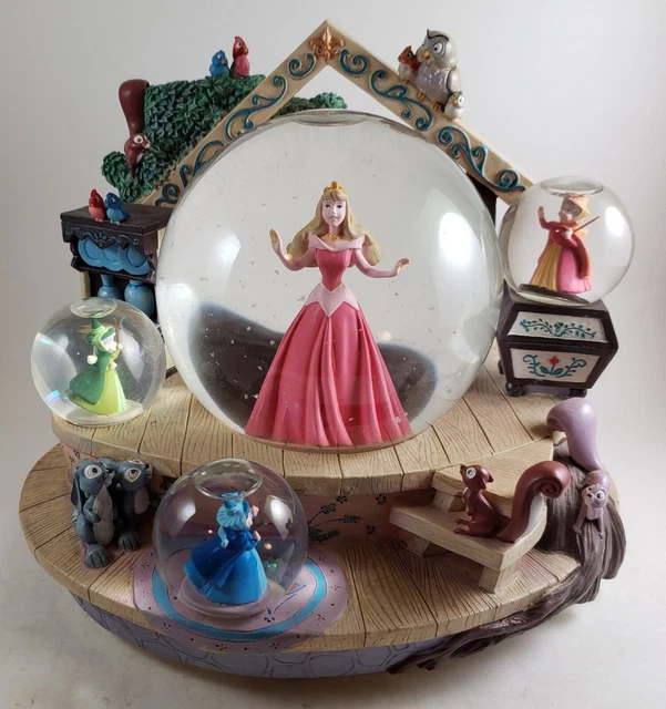 DISNEY SLEEPING BEAUTY Musical Snow Globe Multi Globes Fairy Godmothers