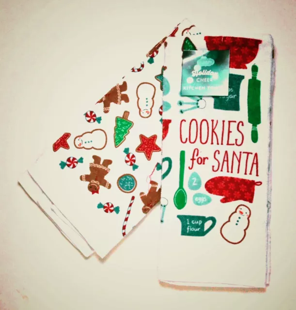 COOKIES FOR SANTA DELUXE KITCHEN TOWEL by ST. NICHOLAS SQUARE SET OF 2 NEW