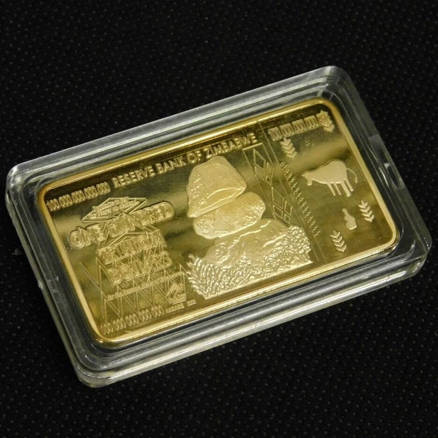 Zimbabwe Gold Plated Bullion Bar Ingot with Capsule 100 Trillion Dollars