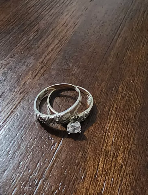 Ladies 14kt white gold wedding ring set size 9