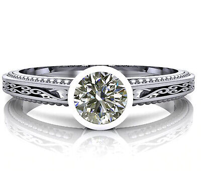 1.10+Ct Round Near White Moissanite Diamond Engagement 925 Silver Wedding Ring