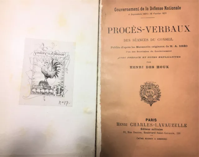 Gouvernement Défense Nationale Guerre 1870 Envoi autographe Ex libris L GAMBETTA 2