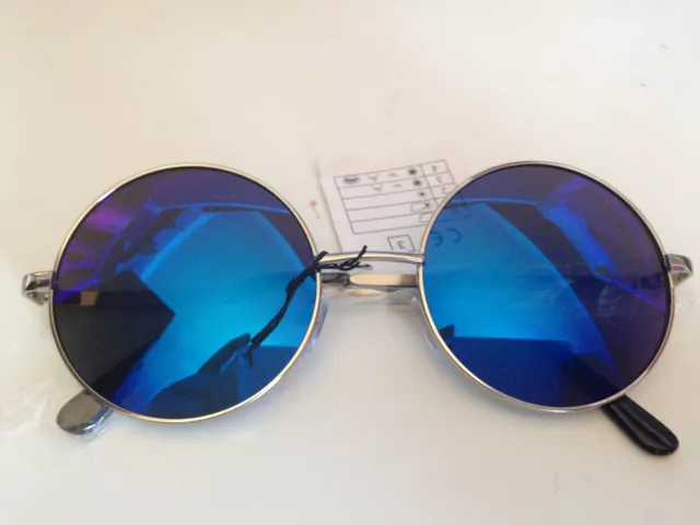 Unisex Silver Frame Iridium Mirrored Lenses John Lennon Type Round Sunglasses