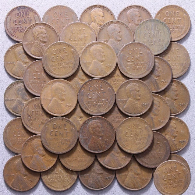 1926 D Lincoln Wheat Cent Roll 50 Circulated Pennies US Coins
